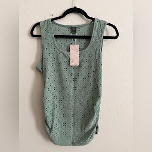 Stretchy cinched sides light green eyelet sleeveless tank top